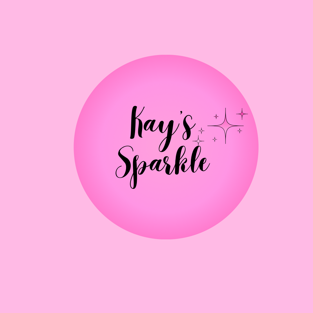 Pink circle with 'Kay's Sparkle' text on a pink background